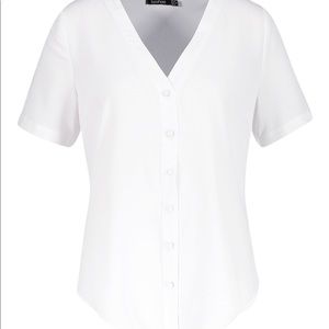 White button down v-neck blouse